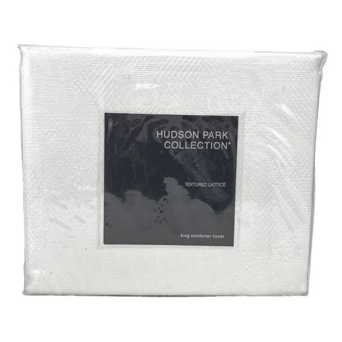 Hudson Park Textured Lattice King Duvet Cover White 4