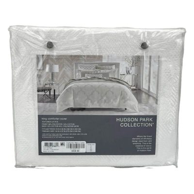Hudson Park Textured Lattice King Duvet Cover White 5