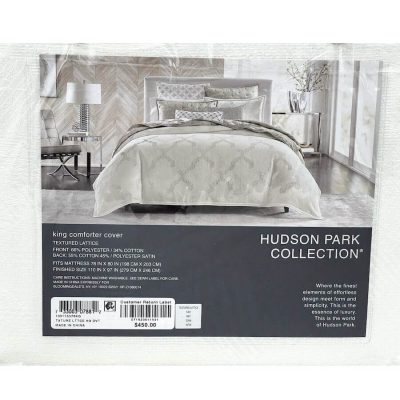 Hudson Park Textured Lattice King Duvet Cover White 6