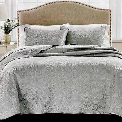 Martha Stewart Embroidery Silky Bedspread Gray