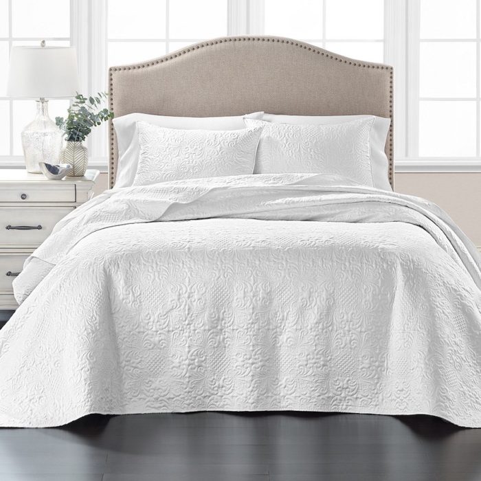Martha Stewart Embroidery Silky Bedspread White