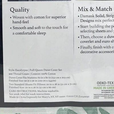 Charter Club Damask Designs Eucalyptus Full/Queen Duvet Set 4