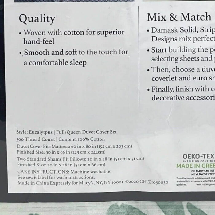 Charter Club Damask Designs Eucalyptus Full/Queen Duvet Set 4