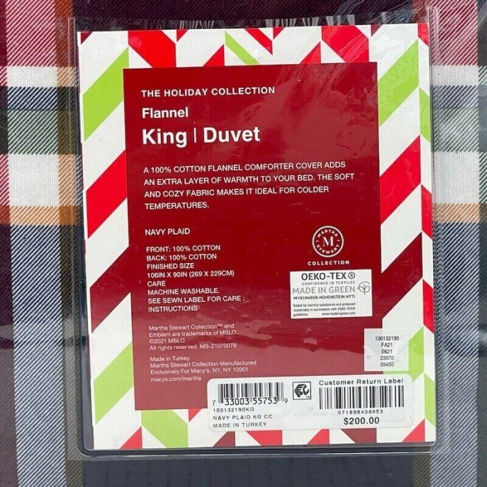 Martha Stewart Flannel Navy Plaid King Duvet Cover 2