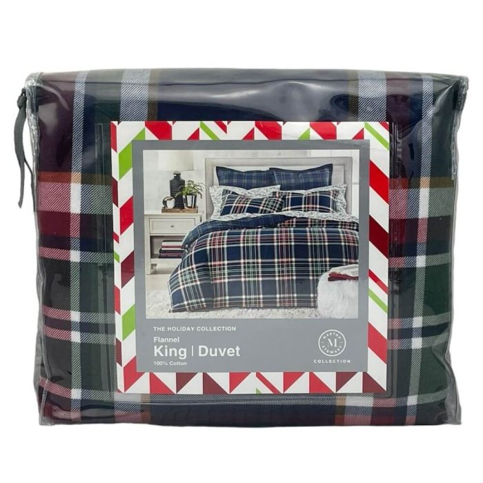 Martha Stewart Flannel Navy Plaid King Duvet Cover