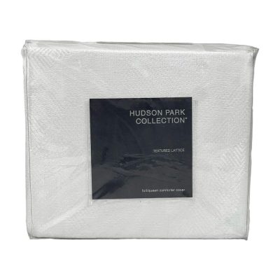Hudson Park Textured Lattice Full/Queen Duvet Cover White 4