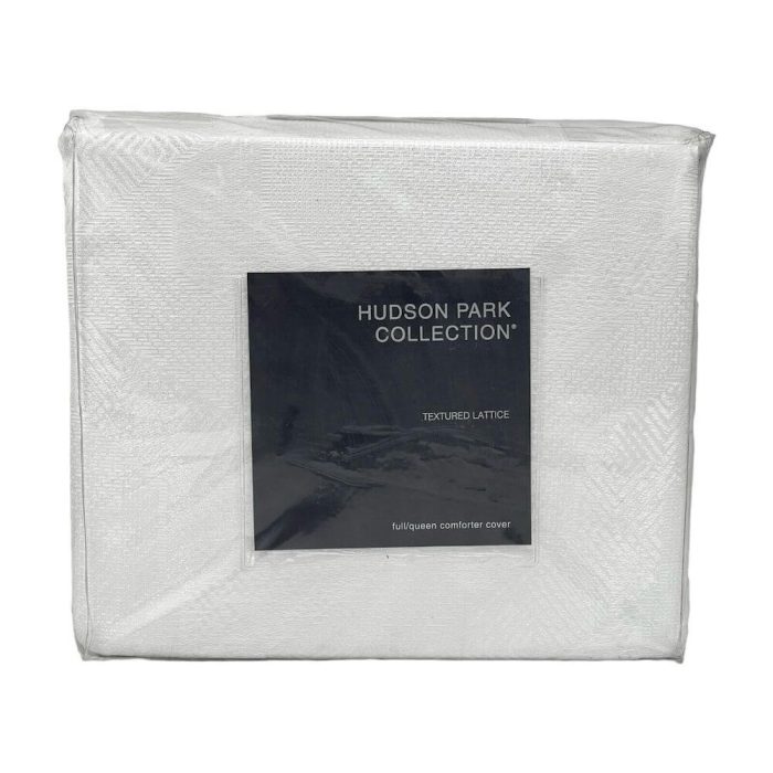 Hudson Park Textured Lattice Full/Queen Duvet Cover White 4