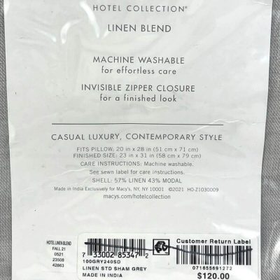 Hotel Collection Linen Blend Standard Sham Gray 2