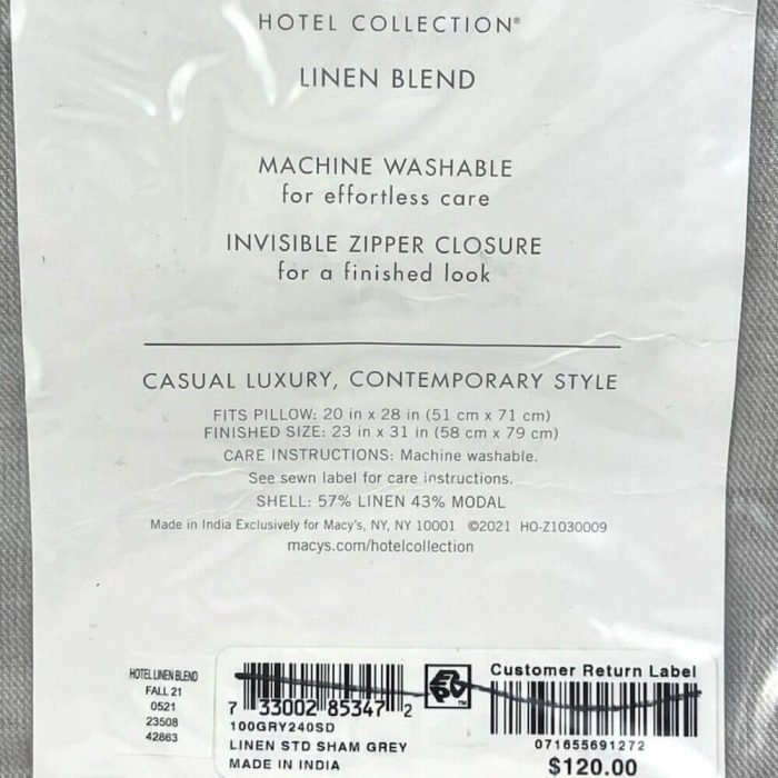 Hotel Collection Linen Blend Standard Sham Gray 2