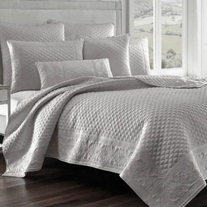 J Queen New York Zilara Quilted Coverlet Silver