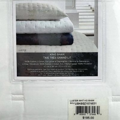 Vera Wang Luster Quilted KING Sham White 4