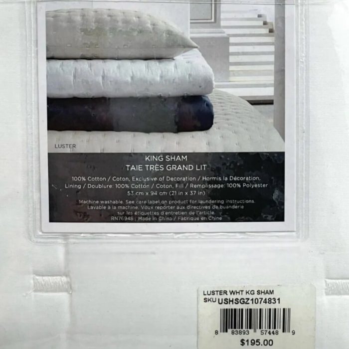 Vera Wang Luster Quilted KING Sham White 4