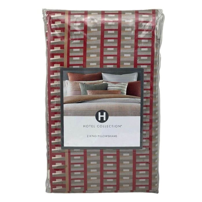 Hotel Collection Geo Stripe KING Sham Red Ivory 2