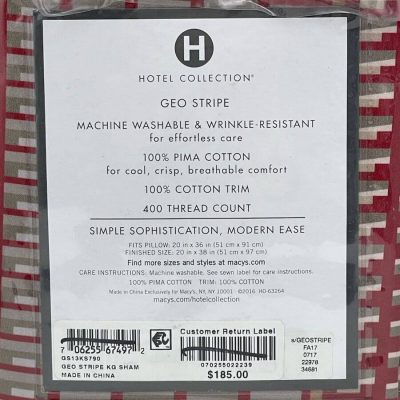 Hotel Collection Geo Stripe KING Sham Red Ivory 4