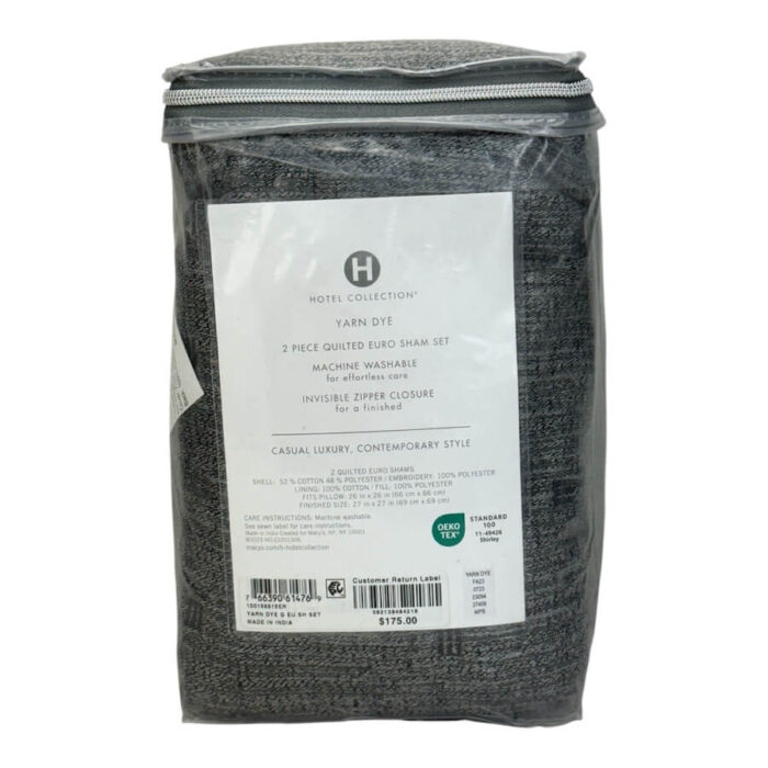 Hotel Collection Yarn Dye Quilted Euro Sham Set Charcoal 4
