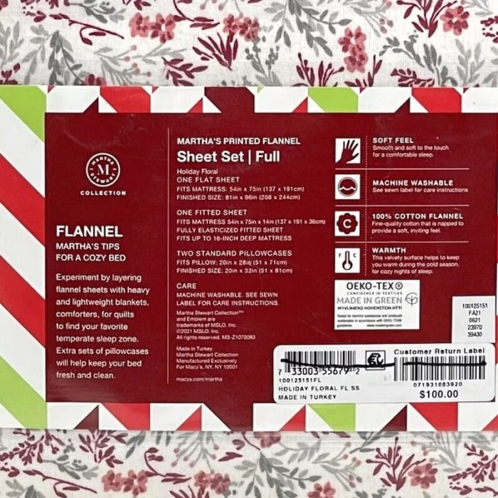 Martha Stewart Floral Cotton Flannel Full Sheet Set 2