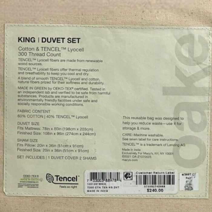 Oake Cotton & Tencel King Duvet Set White 6
