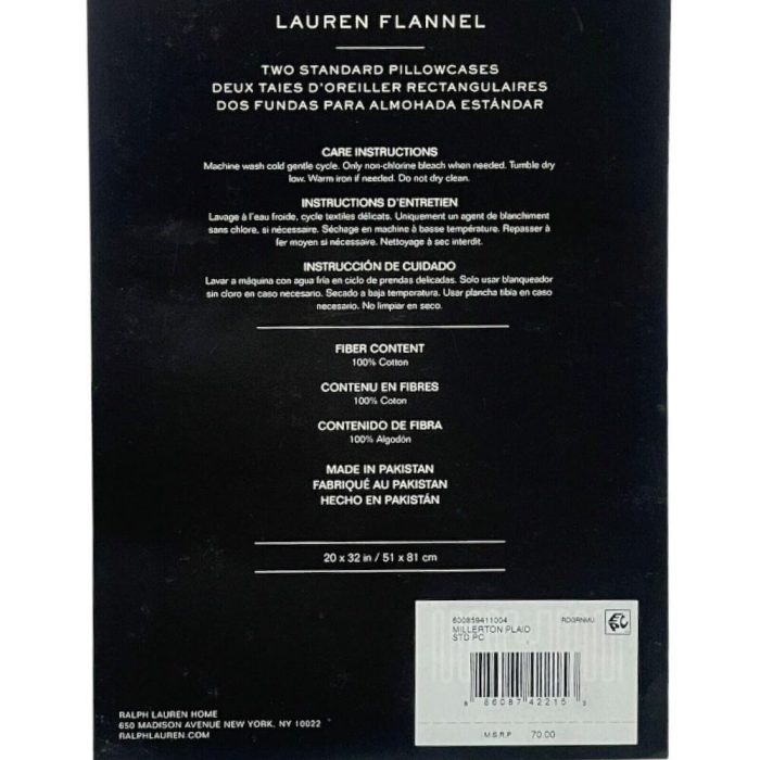 Ralph Lauren Millerton Plaid Flannel KING Pillowcases Green/Red 4
