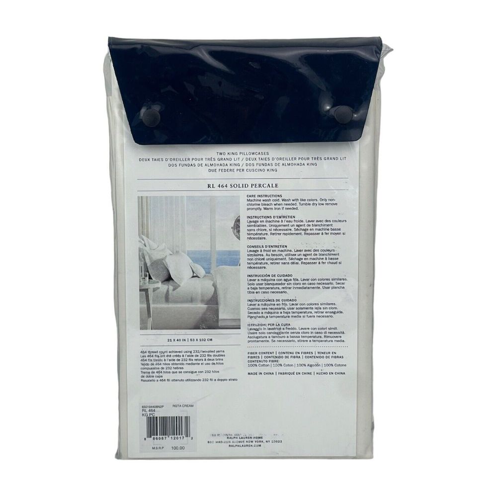 Ralph Lauren Palmer Percale King Pillowcases Regatta Cream 3 Ralph Lauren Palmer Percale King Pillowcases Regatta Cream 3