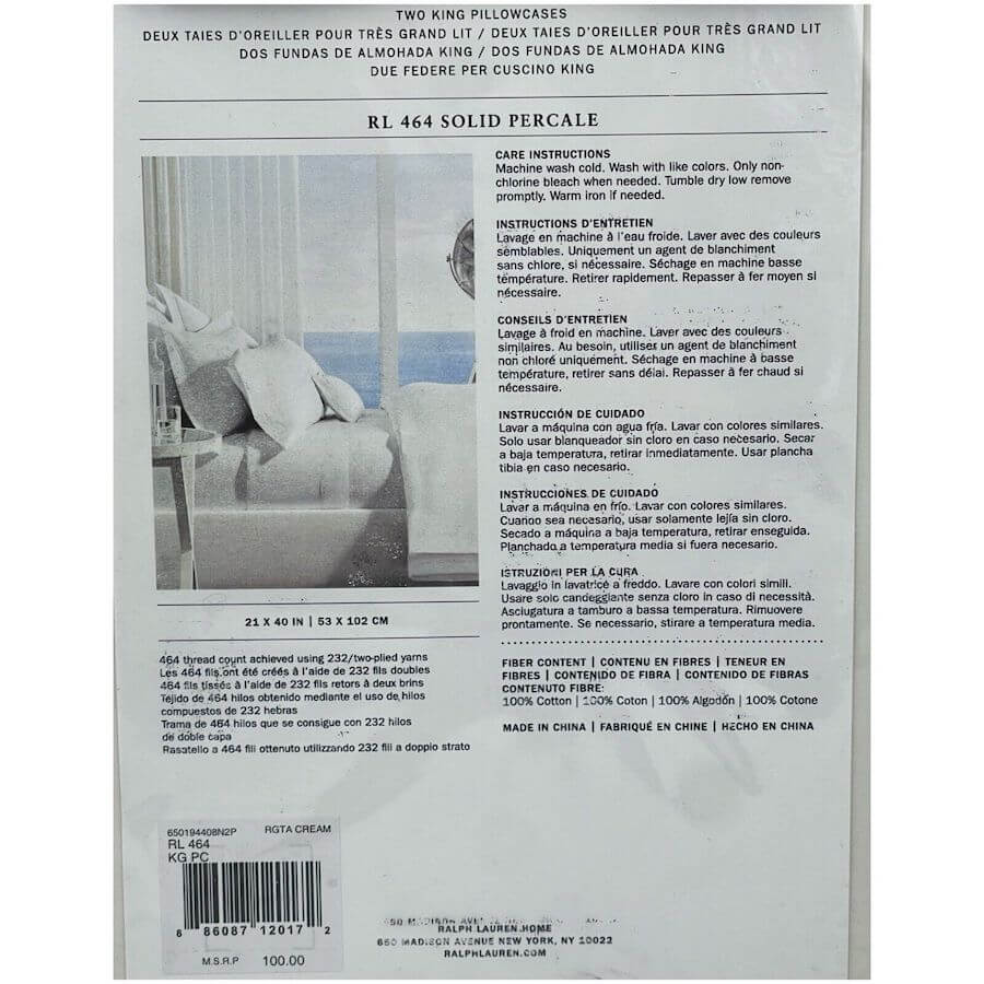 Ralph Lauren Palmer Percale King Pillowcases Regatta Cream 4 Ralph Lauren Palmer Percale King Pillowcases Regatta Cream 4