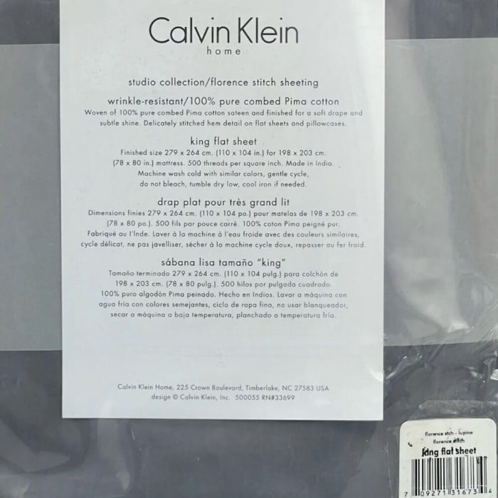 Calvin Klein Florence Stitch KING Flat Sheet TITANIUM 4