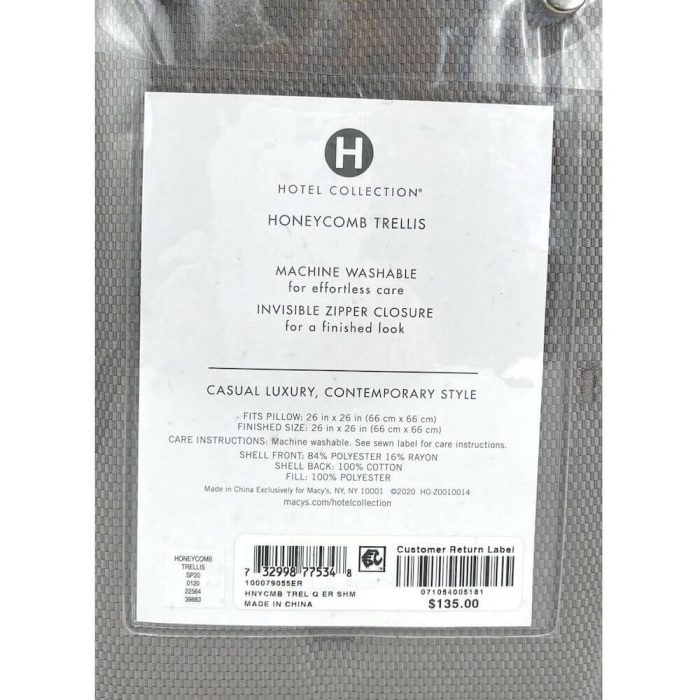 Hotel Collection Honeycomb Trellis Quilted EURO Sham Warm Gray 5