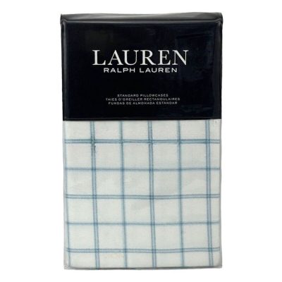 Ralph Lauren Millerton Plaid Flannel 2 STANDARD Pillowcases BLUE 2