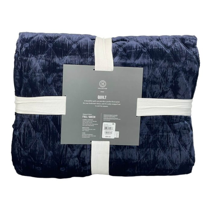 Martha Stewart Diamond Tufted Velvet Quilt Navy 2