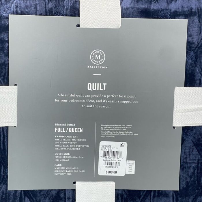 Martha Stewart Diamond Tufted Velvet Quilt Navy 4