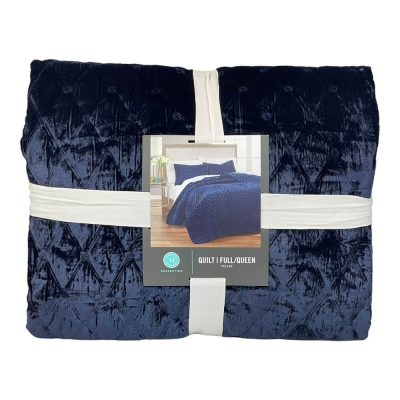 Martha Stewart Diamond Tufted Velvet Quilt Navy