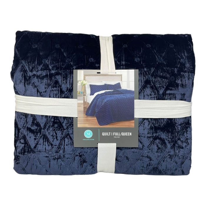 Martha Stewart Diamond Tufted Velvet Quilt Navy