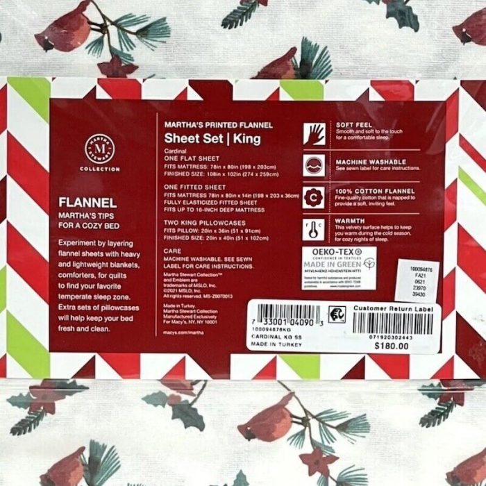 Martha Stewart Flannel Cardinal King Sheet Set 2