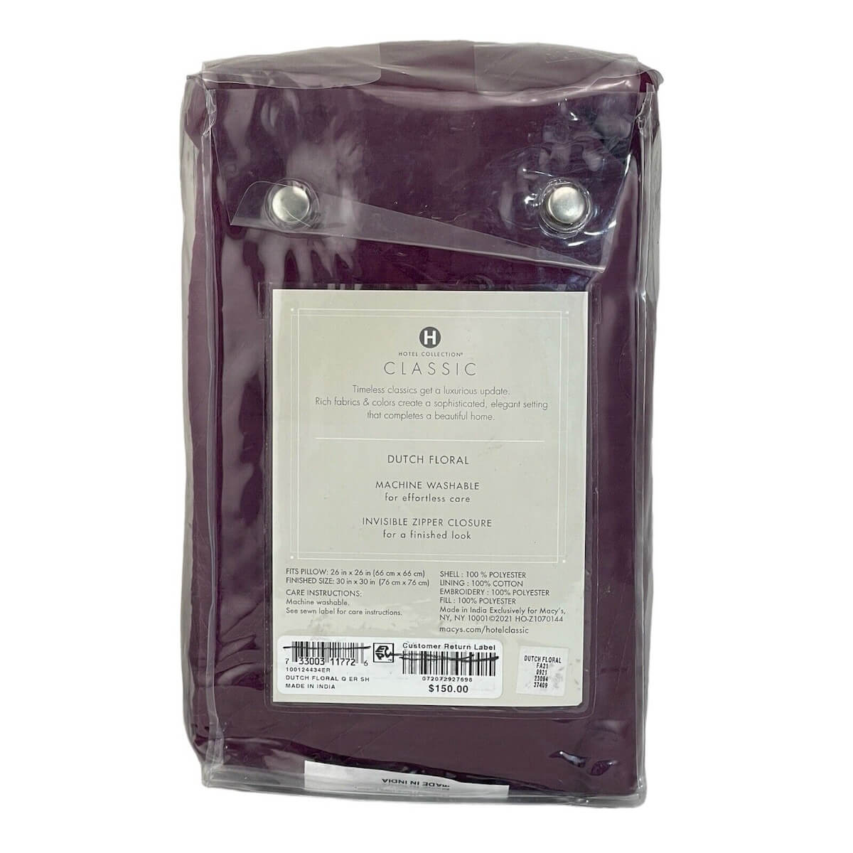 Hotel Collection Classic Dutch Floral Euro Sham Purple 3 Hotel Collection Classic Dutch Floral Euro Sham Purple 3