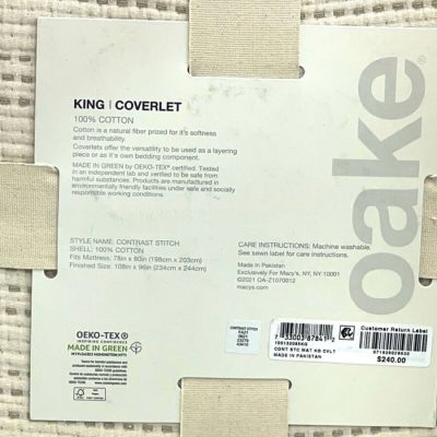Oake Contrast Stitch King Coverlet Ivory 2
