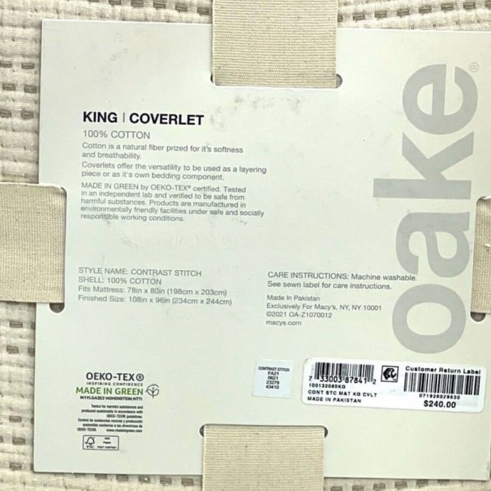 Oake Contrast Stitch King Coverlet Ivory 2