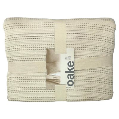 Oake Contrast Stitch King Coverlet Ivory