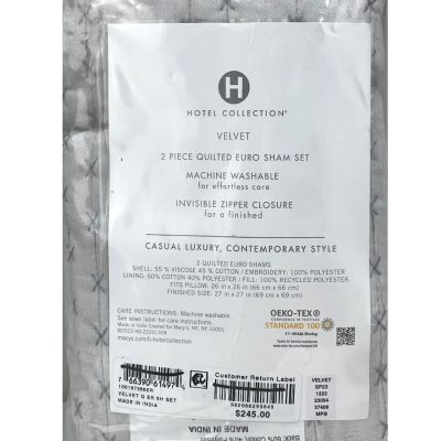 Hotel Collection Velvet 2 Euro Quilted Shams Palladium Grey 4
