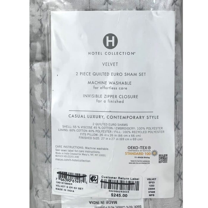 Hotel Collection Velvet 2 Euro Quilted Shams Palladium Grey 4