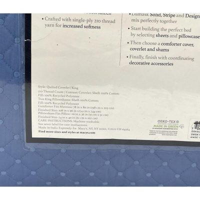 Charter Club Damask Quilted 3 Piece King Coverlet Set Navy Blue 5