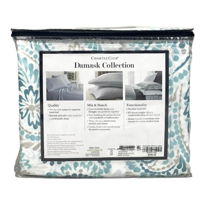 Charter Club Damask Designs Azure Paisley KING Duvet Set 4