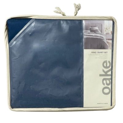 Oake Cotton & Tencel 3 Piece King Duvet Set Navy Blue 2