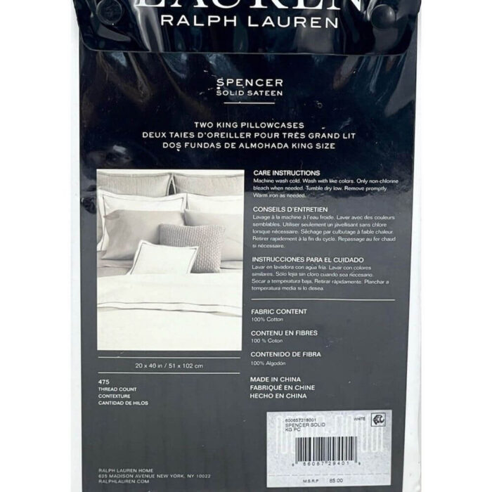 Ralph Lauren Spencer Solid Sateen KING Pillowcases White 4