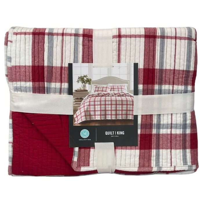 Martha Stewart Windowpane Yarn Dye King Quilt Red 3