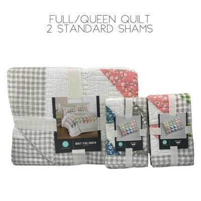 Martha Stewart Gingham Checker Patchwork Full/Queen Quilt Set 4