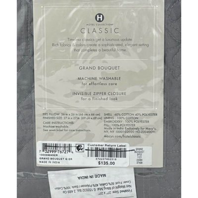 Hotel Collection Grand Bouquet Quilted EURO Sham Gray 3