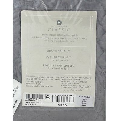 Hotel Collection Grand Bouquet Quilted KING Sham Gray 4