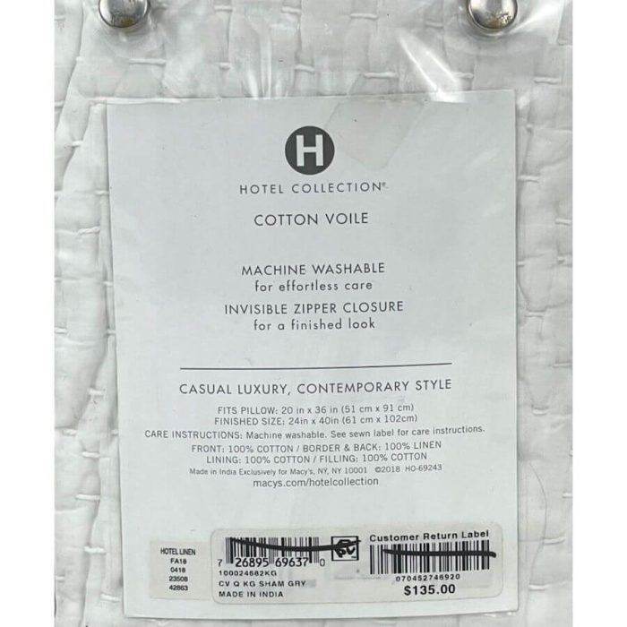 Hotel Collection Voile Linen Quilted KING SHAM Gray 3