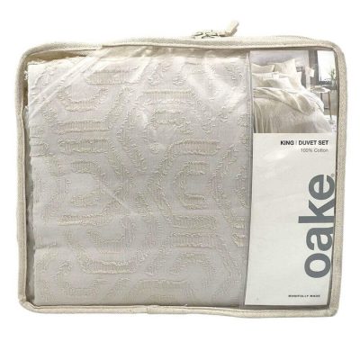 Oake Clipped Hexagon 3 Piece King Duvet Set Beige 3