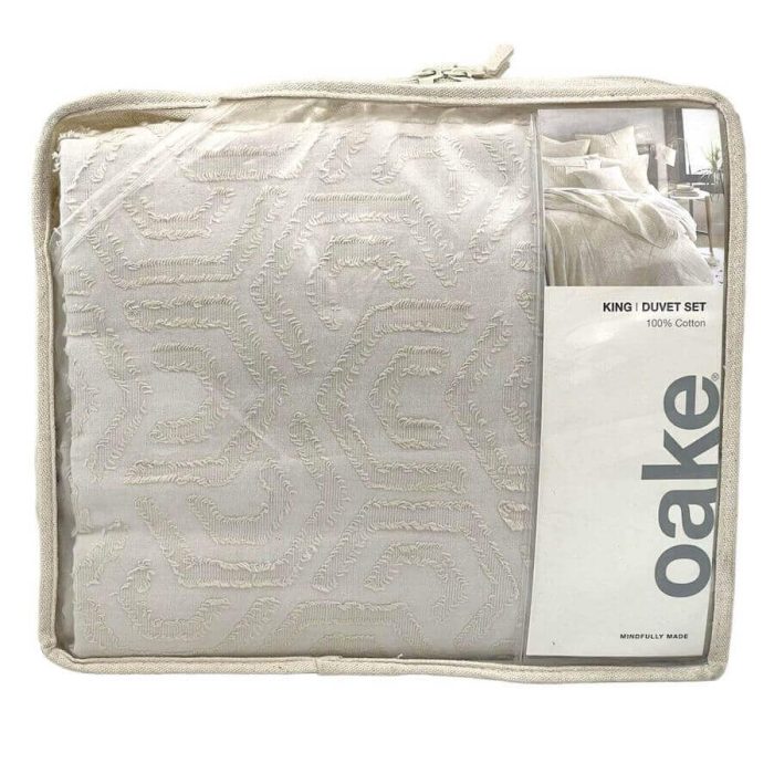 Oake Clipped Hexagon 3 Piece King Duvet Set Beige 3