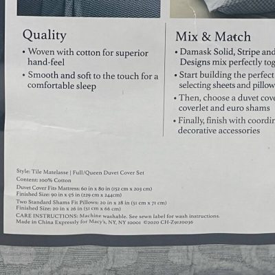 Charter Club Damask Designs Tile Matelasse Full/Queen Duvet Set 6